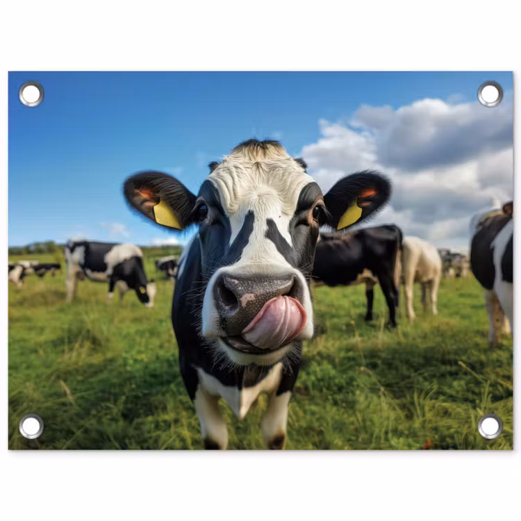 Koe - Tong - Weide tuinposter los doek klein -3d
