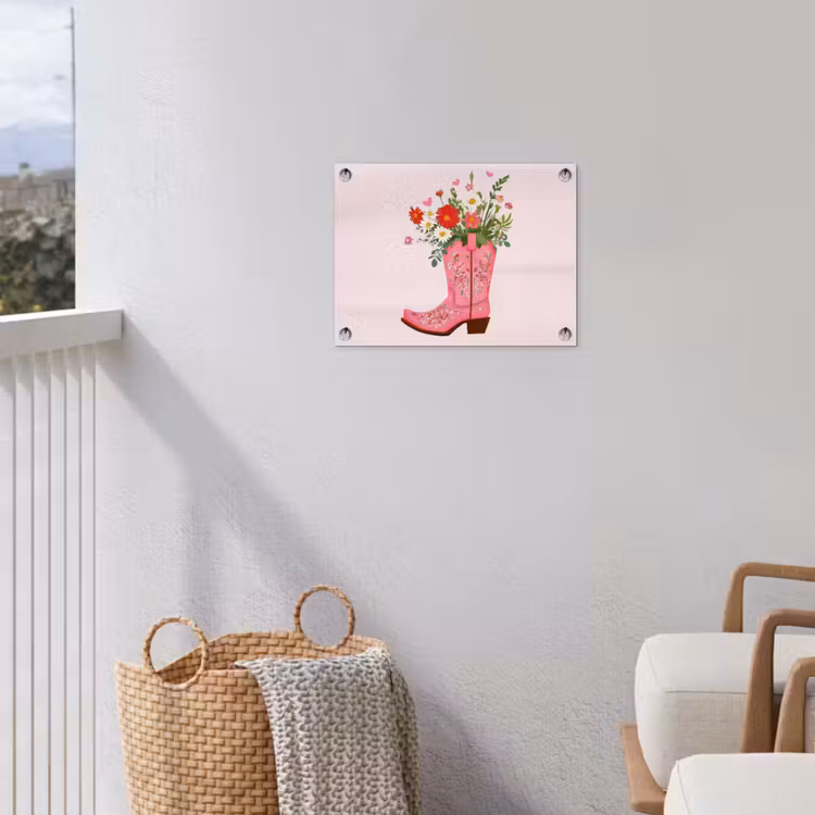 Cowboylaarzen - Roze - Boeket - Bloemen tuinposter los doek klein -sfeer8