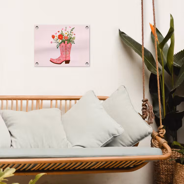 Cowboylaarzen - Roze - Boeket - Bloemen tuinposter los doek klein -sfeer7