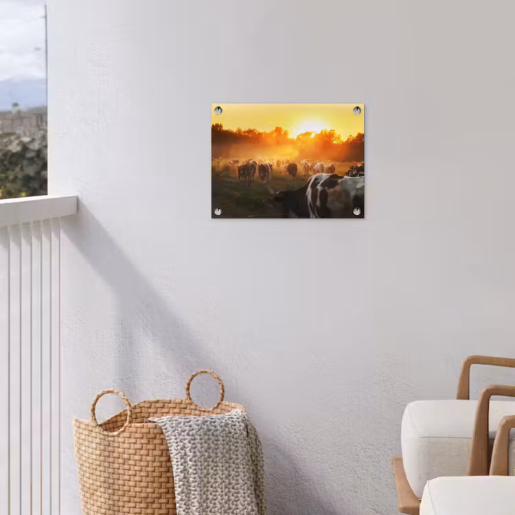 Koeien bij Zonsondergang tuinposter los doek klein -sfeer8