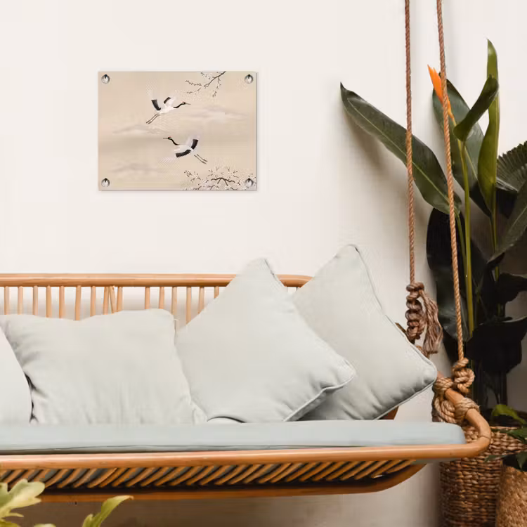 Kraanvogels - Bloesem - Beige tuinposter los doek klein -sfeer7