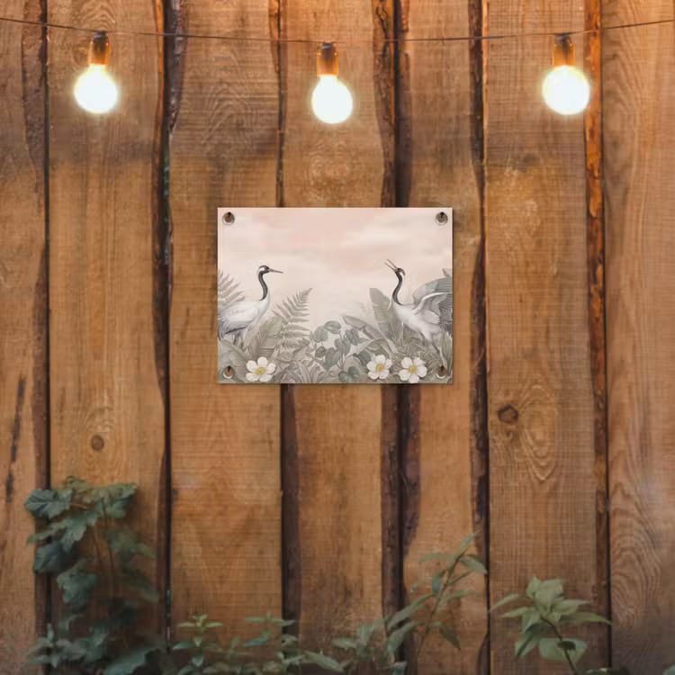 Kraanvogels - Natuur - Roze tuinposter los doek klein -sfeer1