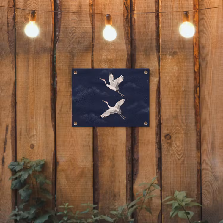 Kraanvogels - Nachthemel - Blauw tuinposter los doek klein -sfeer1