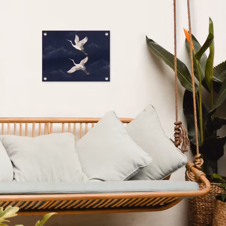 Kraanvogels - Nachthemel - Blauw tuinposter los doek klein -sfeer7