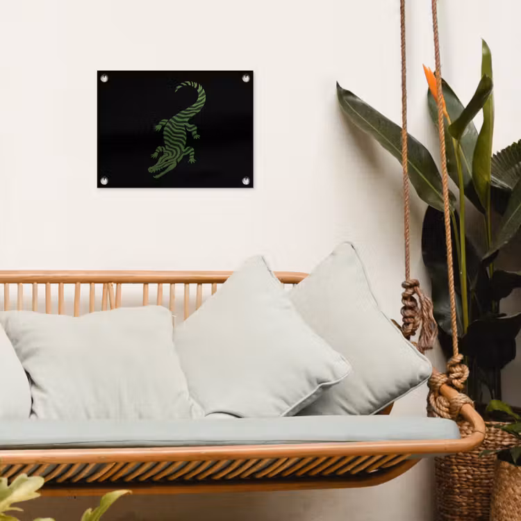 Krokodil - Groen - Tijgerachtig - Strepen tuinposter los doek klein -sfeer7