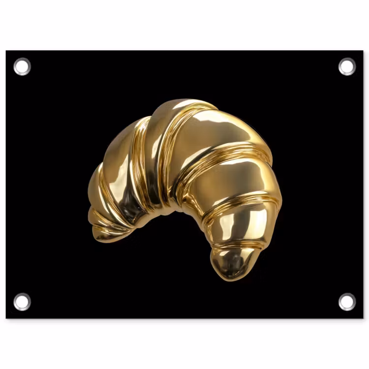 Croissant - Brood - Goud - Zwart tuinposter los doek klein -3d