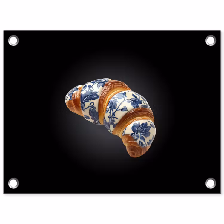 Croissant - Bloemenpatroon - Delftsblauw tuinposter los doek klein -3d