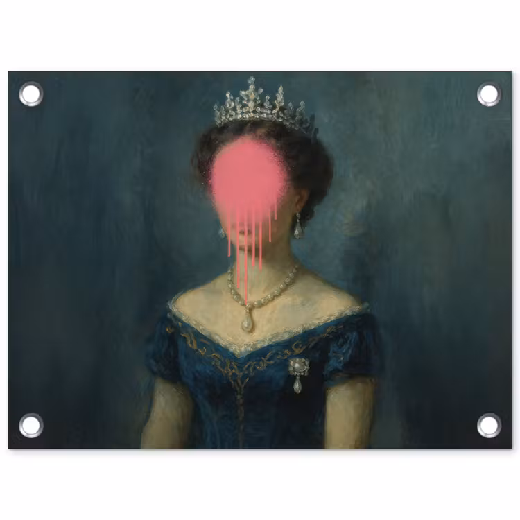 Kroon - Roze druipend verf - Portret tuinposter los doek klein -3d