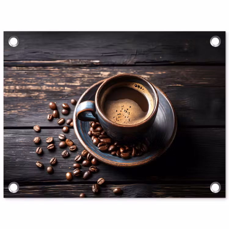 Kop - Koffie - Hout - Bonen tuinposter los doek klein -3d
