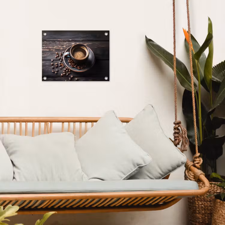 Kop - Koffie - Hout - Bonen tuinposter los doek klein -sfeer7