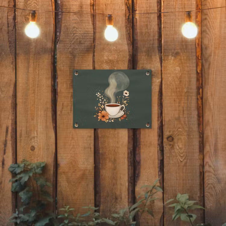 Kop - Bloemen - Groen - Koffie tuinposter los doek klein -sfeer1