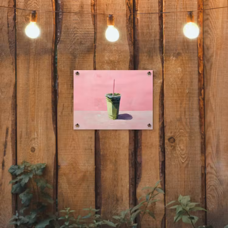 Beker - Rietje - Minimalistisch - Groen tuinposter los doek klein -sfeer1