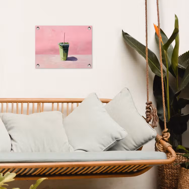 Beker - Rietje - Minimalistisch - Groen tuinposter los doek klein -sfeer7