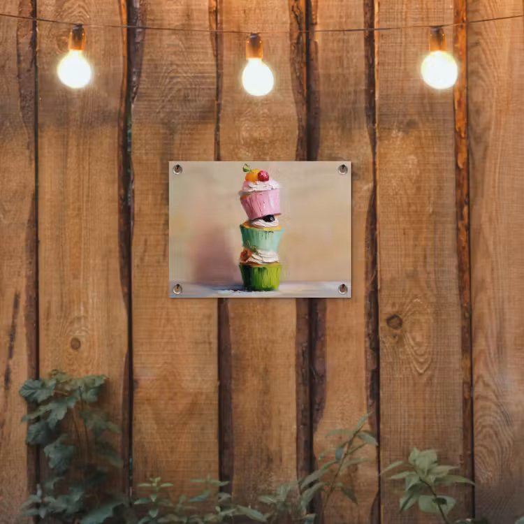 Cupcakes - Gestapeld - Kleurrijk - Fruit tuinposter los doek klein -sfeer1