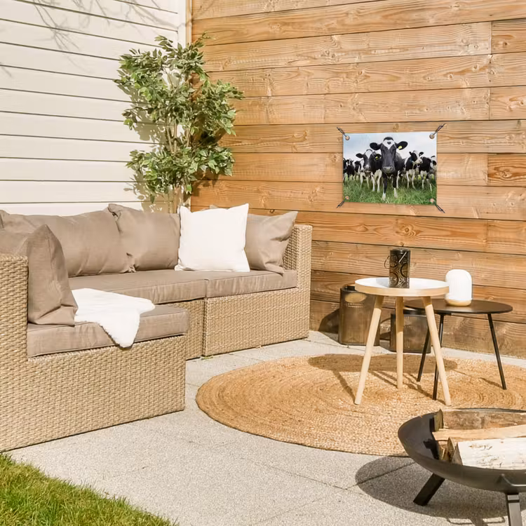 Nieuwsgierige koeien tuinposter los doek klein -sfeer4
