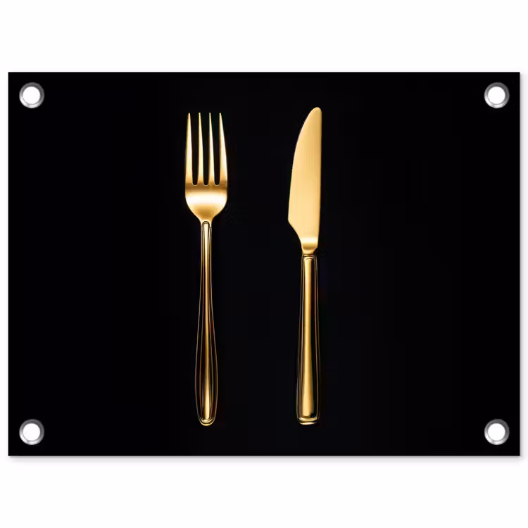 Bestek - Goud - Mes - Vork tuinposter los doek klein -3d