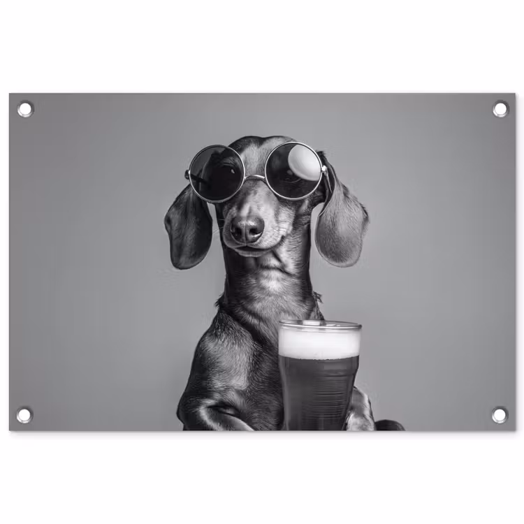Teckel - Bier - Glas - Bril tuinposter los doek klein -3d