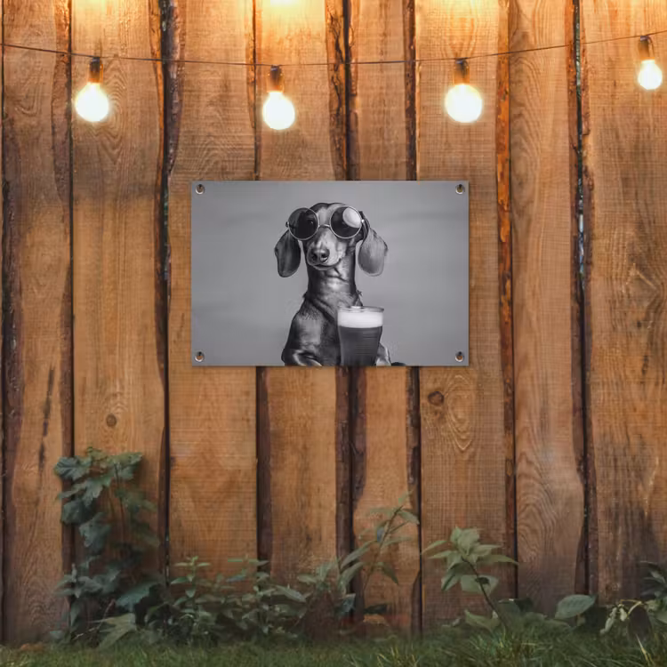 Teckel - Bier - Glas - Bril tuinposter los doek klein -sfeer1