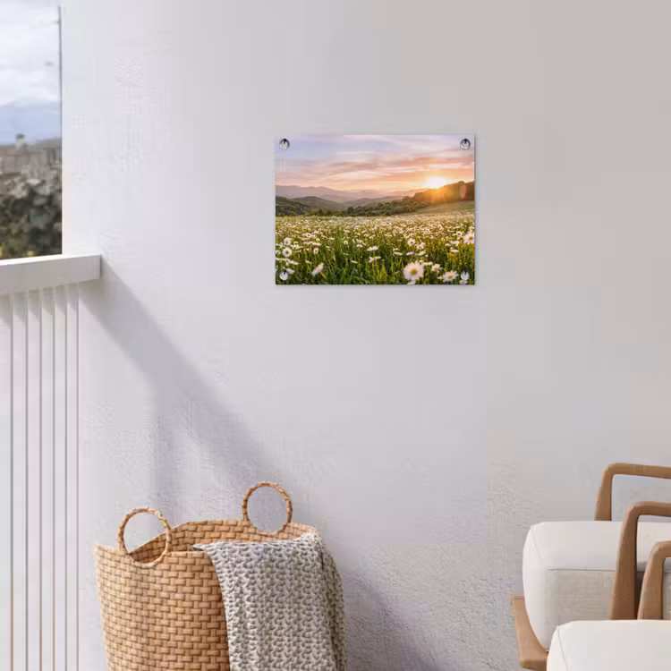Madelief - Veld - Heuvels - Groen tuinposter los doek klein -sfeer8