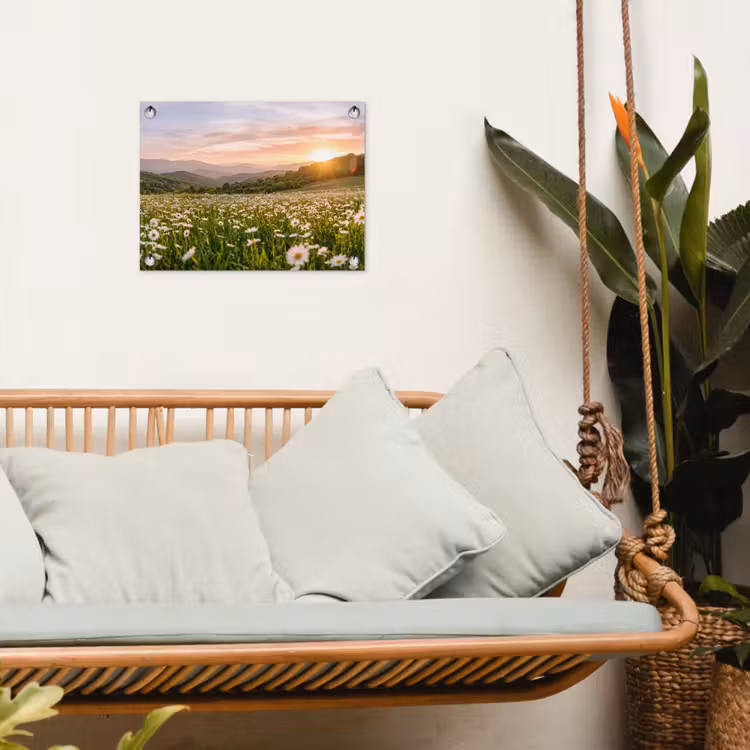 Madelief - Veld - Heuvels - Groen tuinposter los doek klein -sfeer7
