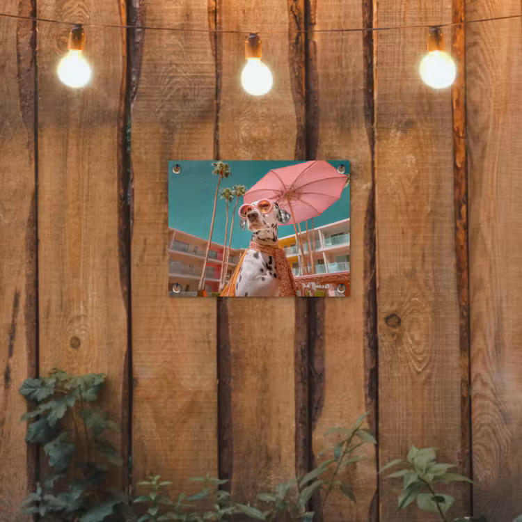 Dalmatiër - Zonnebril - Parasol - Roze tuinposter los doek klein -sfeer1