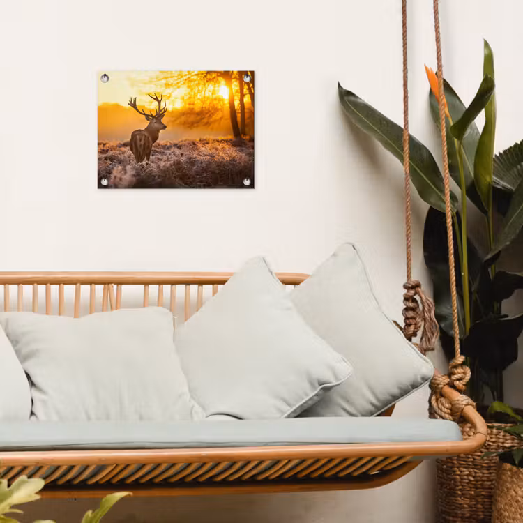 Hert - Dieren - Zonsondergang - Winter - Heide - Natuur tuinposter los doek klein -sfeer7