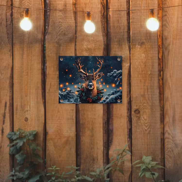 Hert - Kerst - Winter - Sneeuw - Kerstkrans tuinposter los doek klein -sfeer1