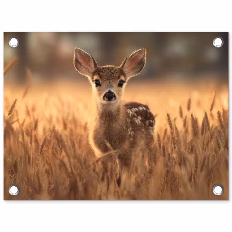 Hert - Graanveld - Bruin tuinposter los doek klein -3d