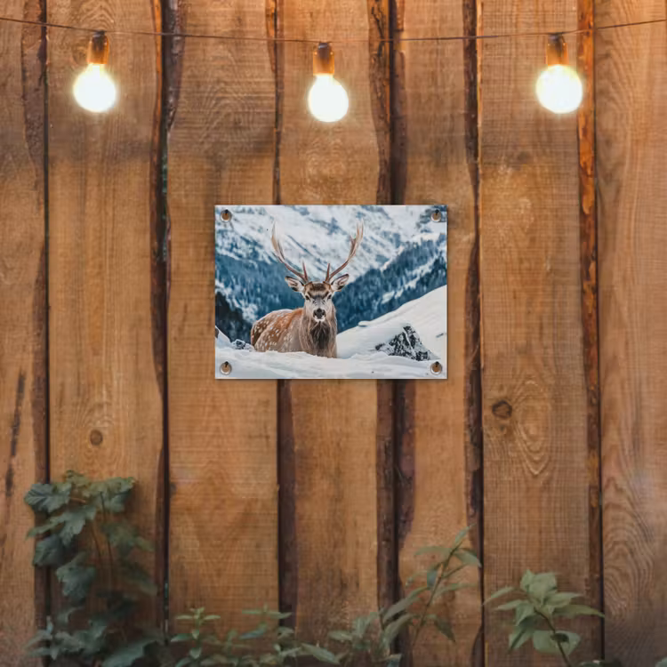 Hert - Landschap - Winter - Natuur - Dieren - Bergen tuinposter los doek klein -sfeer1