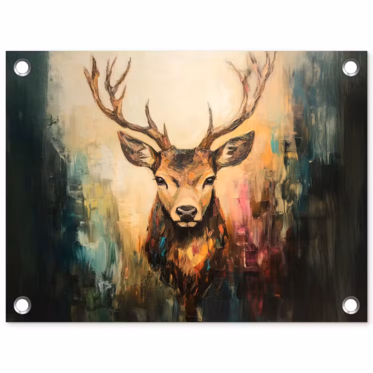 Hert - Geverfd - Gewei - Bruin tuinposter los doek klein -3d