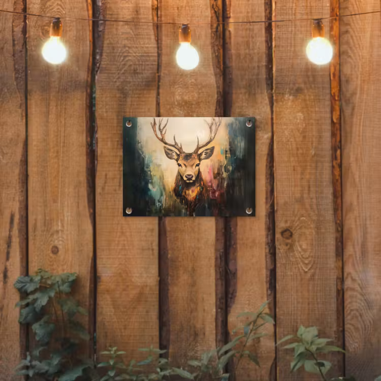 Hert - Geverfd - Gewei - Bruin tuinposter los doek klein -sfeer1
