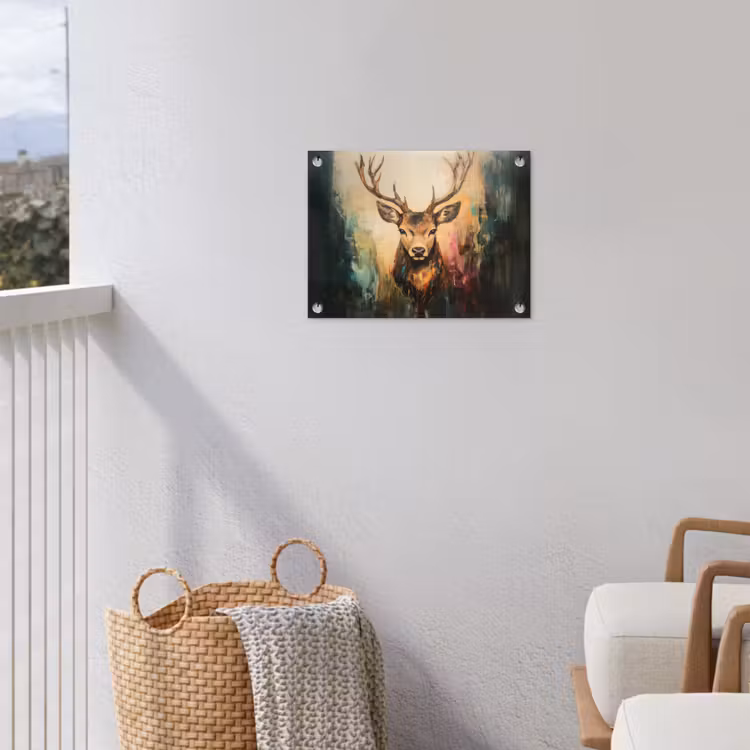 Hert - Geverfd - Gewei - Bruin tuinposter los doek klein -sfeer8