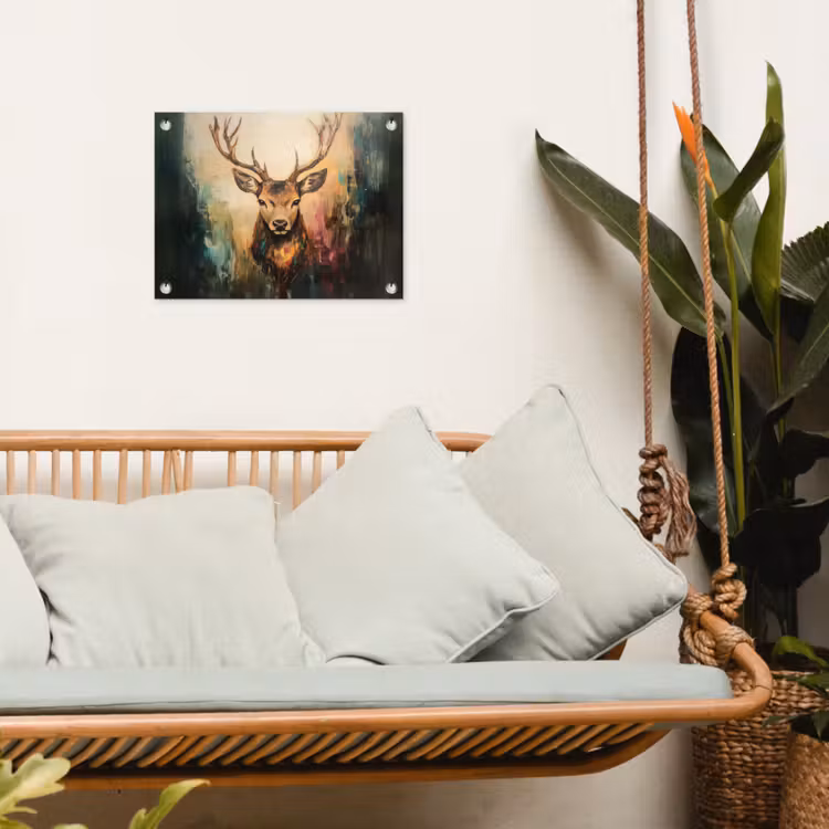 Hert - Geverfd - Gewei - Bruin tuinposter los doek klein -sfeer7