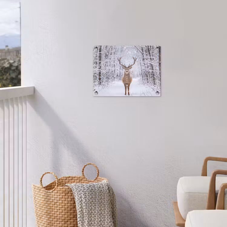 Hert - Winter - Bos - Natuur - Wit tuinposter los doek klein -sfeer8