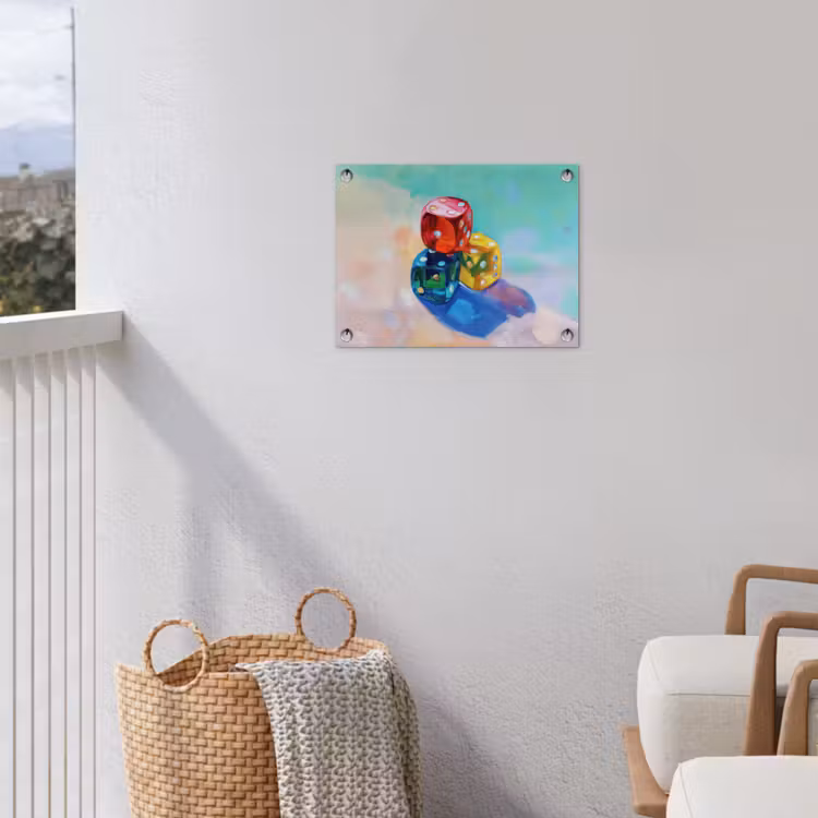 Dobbelstenen - Kleurrijk - Getallen - Stipjes tuinposter los doek klein -sfeer8