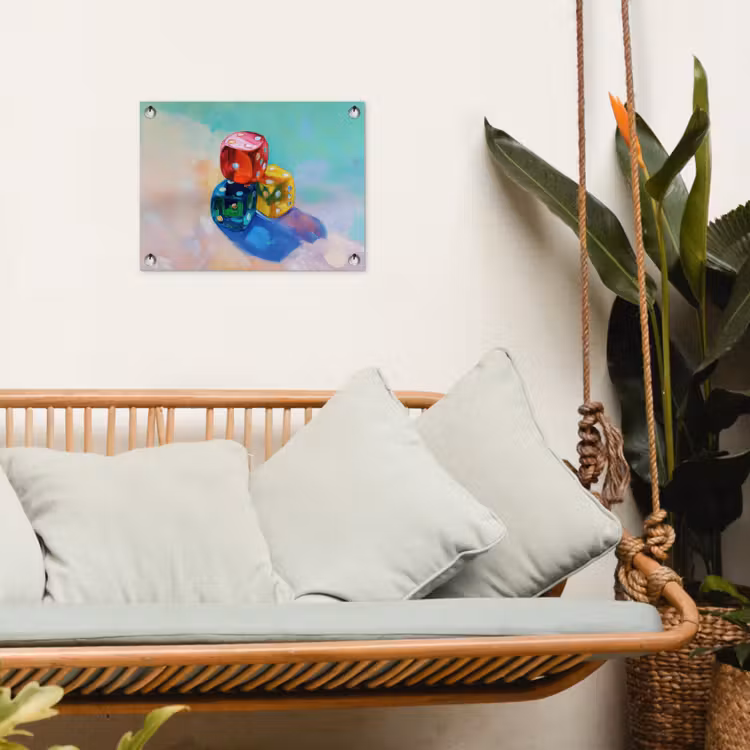 Dobbelstenen - Kleurrijk - Getallen - Stipjes tuinposter los doek klein -sfeer7