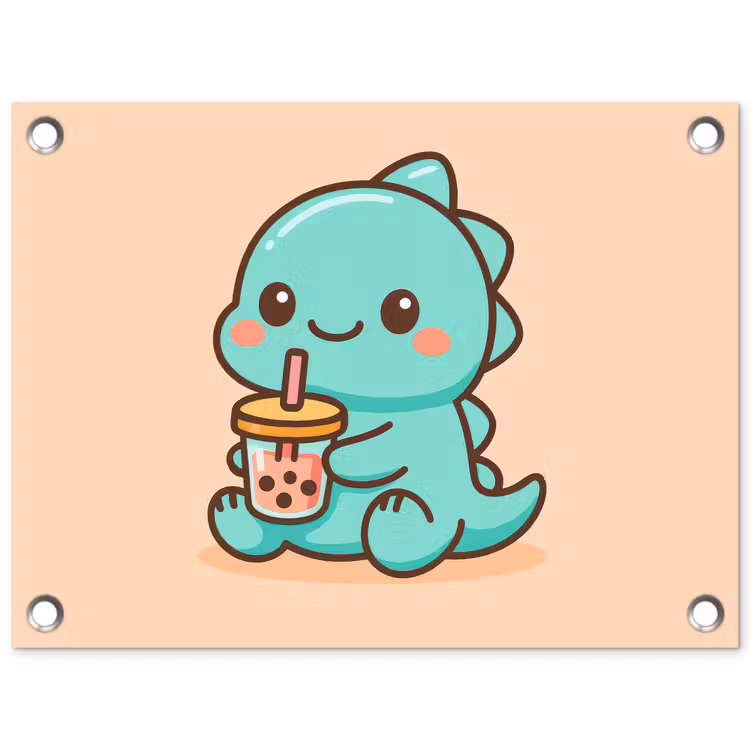 Dino - Boba - kawaii - Oranje tuinposter los doek klein -3d