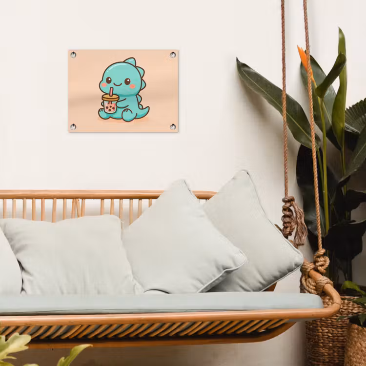 Dino - Boba - kawaii - Oranje tuinposter los doek klein -sfeer7