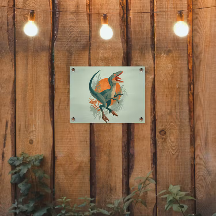 Dino - Bladeren - Grafisch - Groen tuinposter los doek klein -sfeer1