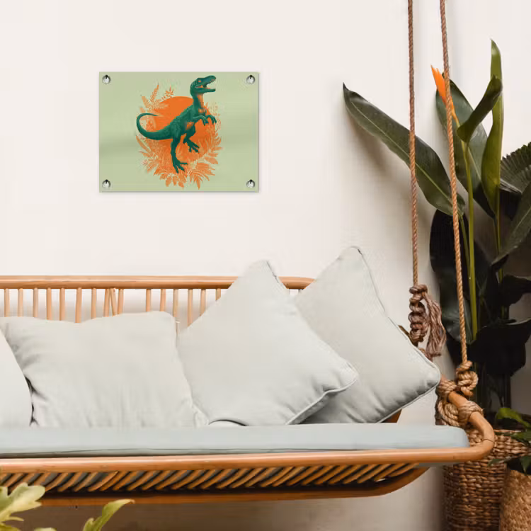 Dinosaurus - Groen - Planten - Cirkel tuinposter los doek klein -sfeer7