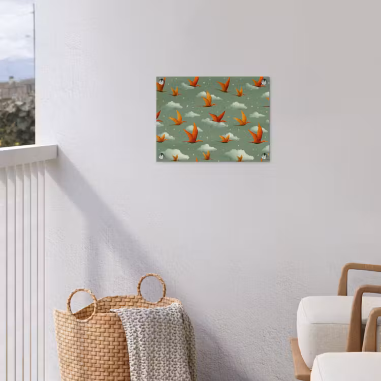Dinosaurussen - Wolken - Sterren - Oranje tuinposter los doek klein -sfeer8