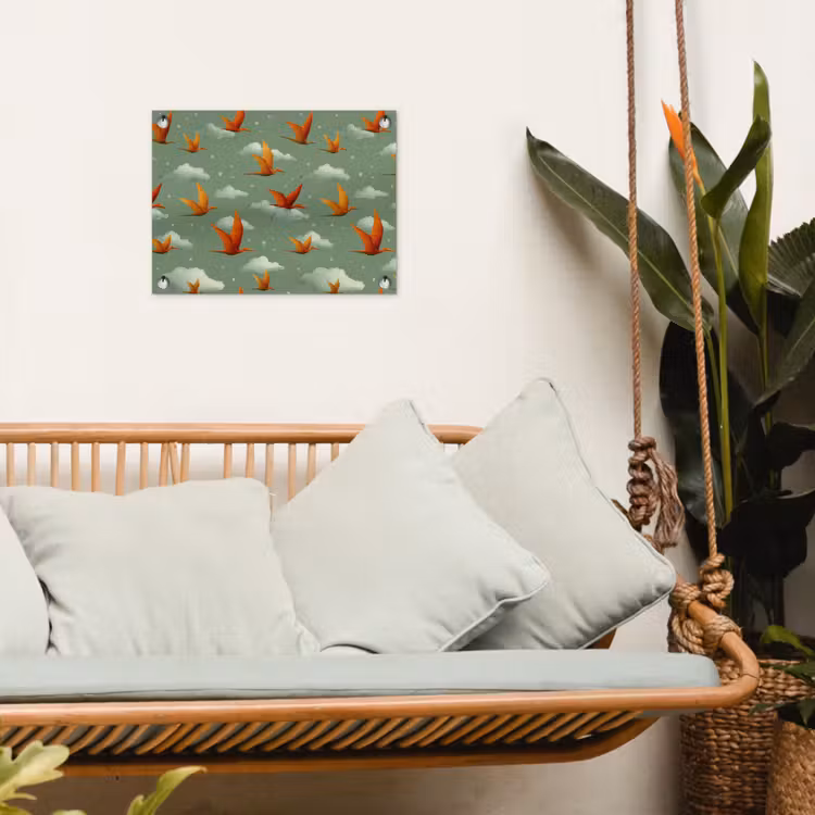 Dinosaurussen - Wolken - Sterren - Oranje tuinposter los doek klein -sfeer7