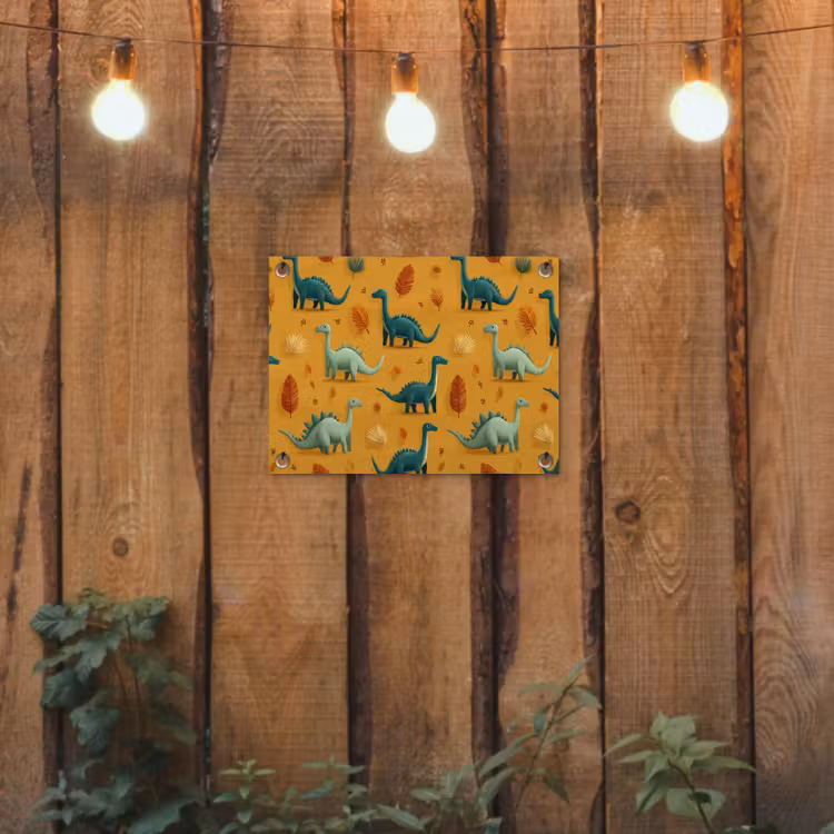 Dinosaurussen - Stekels - Herfstbladeren - Bruin tuinposter los doek klein -sfeer1