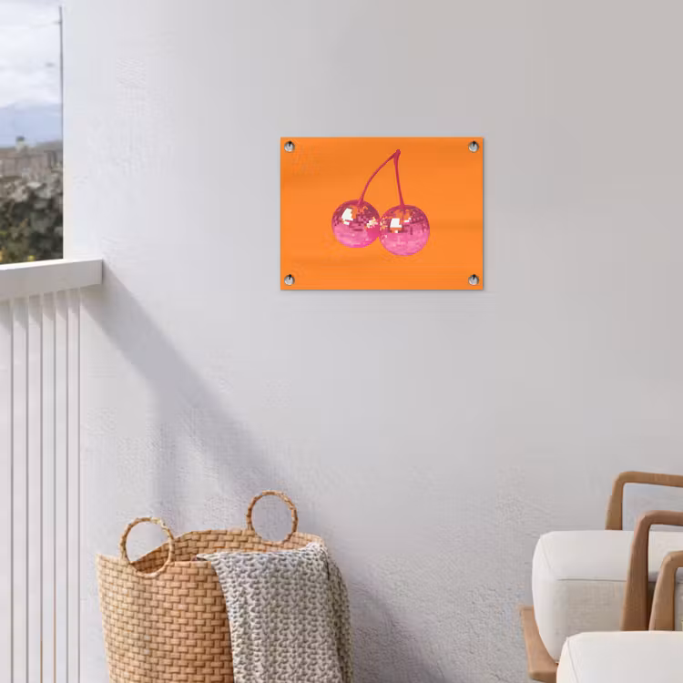 Discoballen - Kers - Spiegels - Roze tuinposter los doek klein -sfeer8