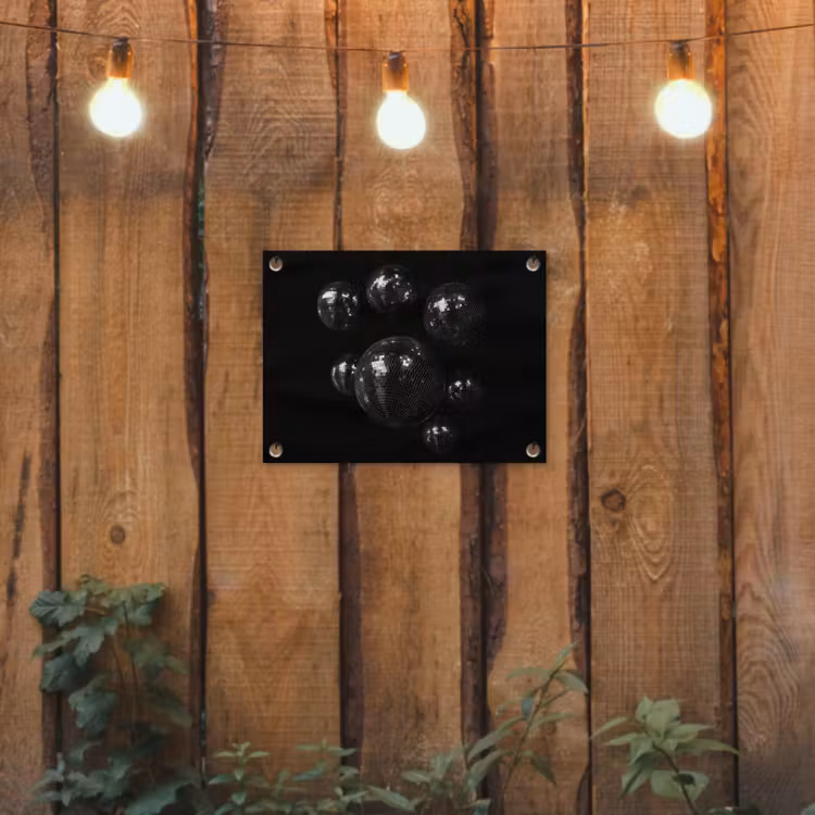 Discoballen - Minimalistisch - Zwart tuinposter los doek klein -sfeer1