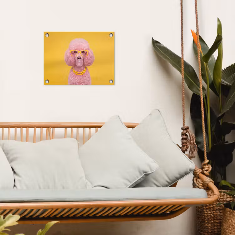 Hond - Kauwgum - Dieren - Modern - Roze tuinposter los doek klein -sfeer7