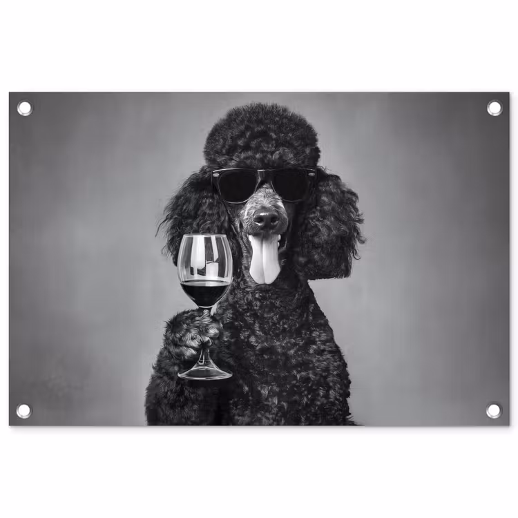 Hond - Krullen - Zonnebril - Wijn tuinposter los doek klein -3d