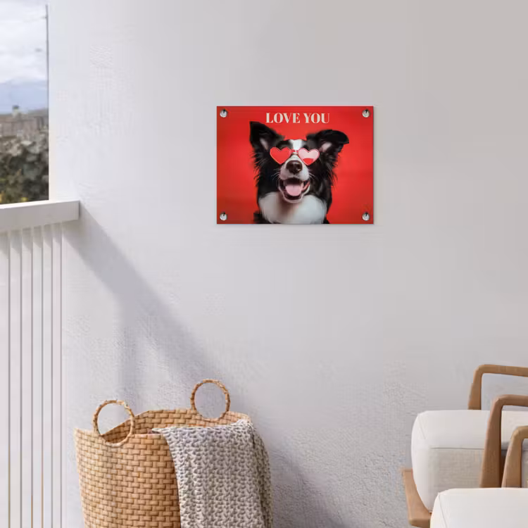 Hond - Hartjesbril - Loveyou - Rood tuinposter los doek klein -sfeer8