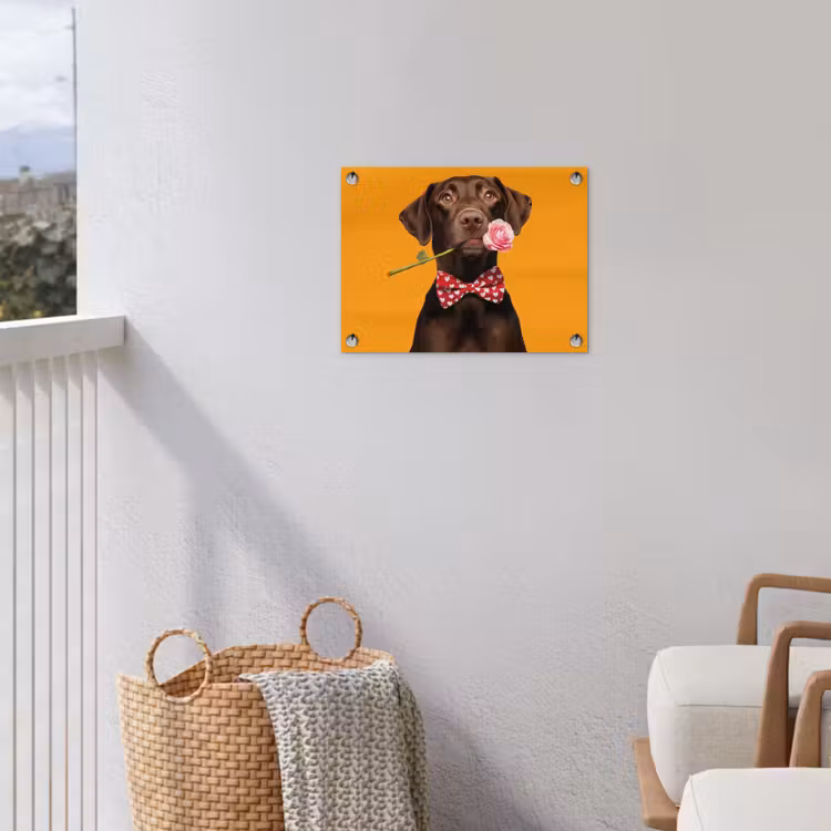 Hond - Oranje - Roos - Valentijn tuinposter los doek klein -sfeer8