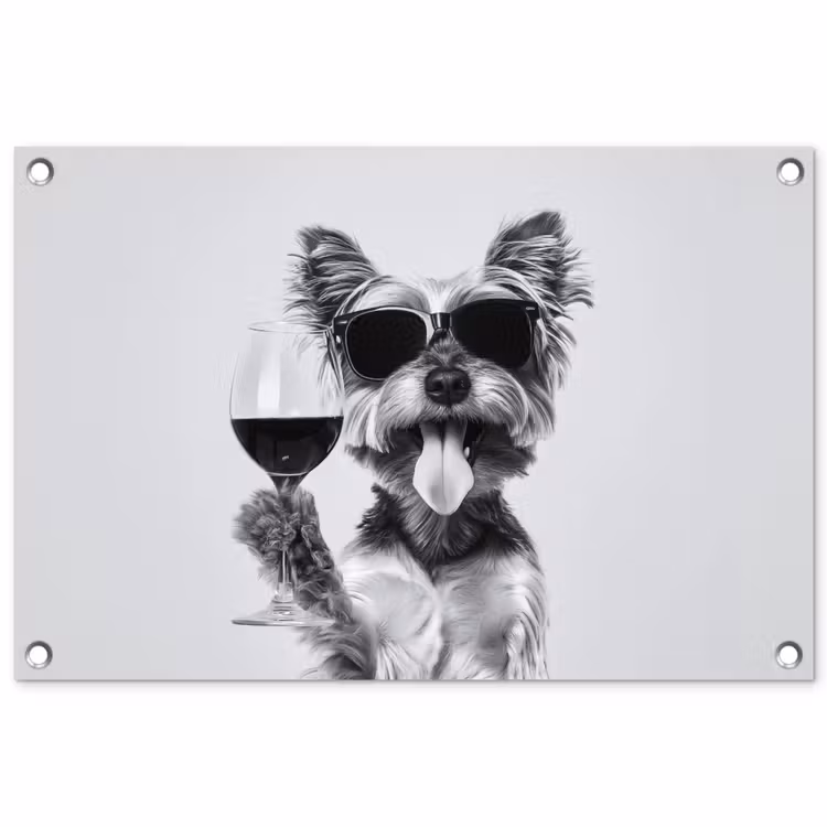 Hondje - Wijnglas - Zonnebril - Enthousiast tuinposter los doek klein -3d